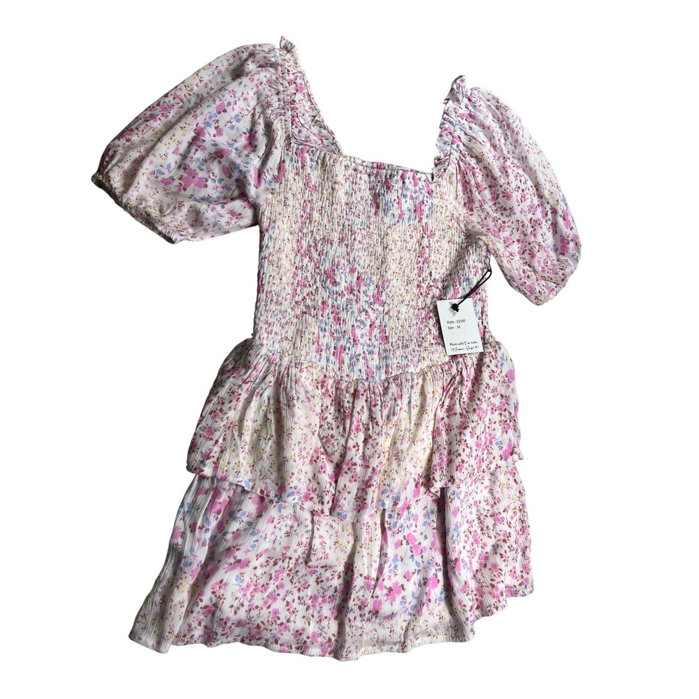 Japna Floral Smocked Dress Medium NWT Puff Sleeve Cottagecore Boho Spring Dress